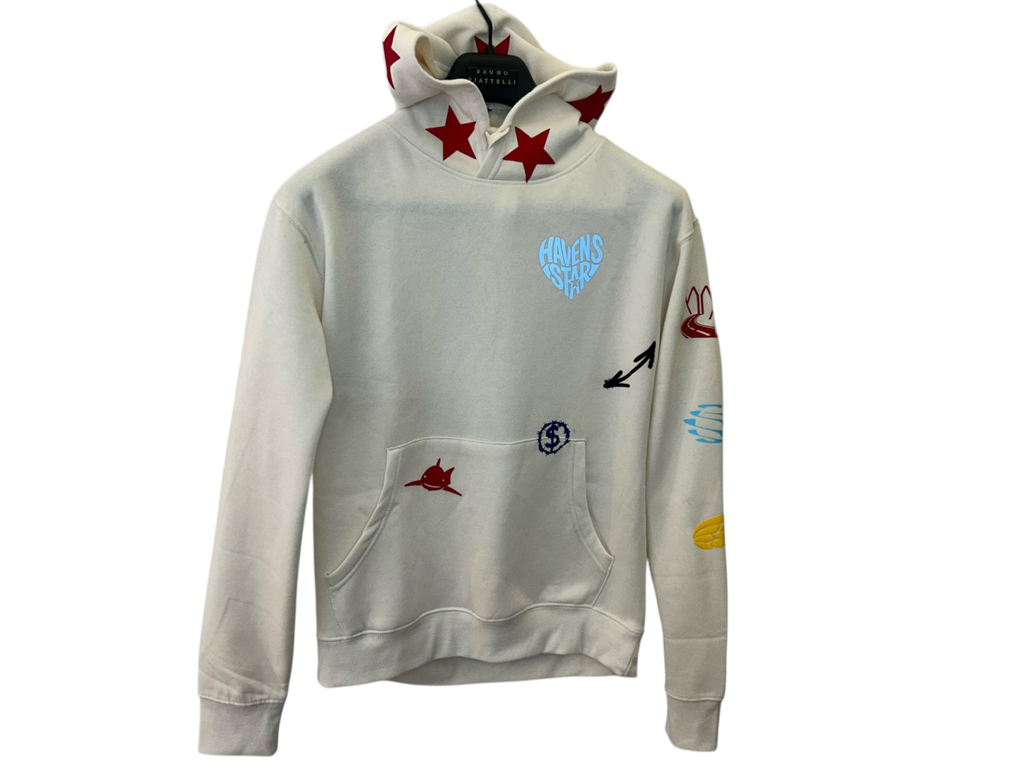 Haven Smile Hoodie – White Red Star Glow