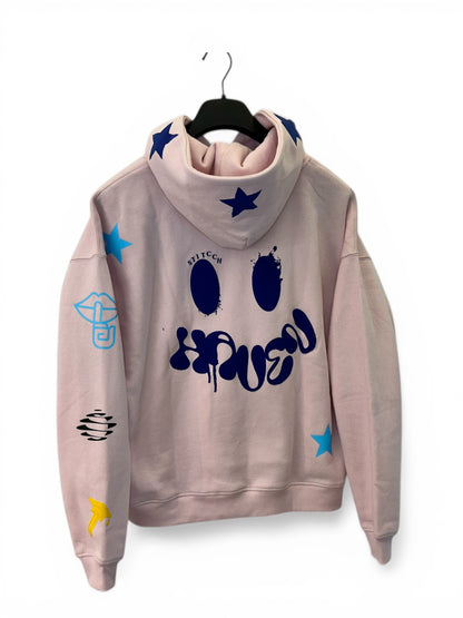 Haven Smile Hoodie – Pink Blue Star Puff