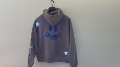 Haven Smile Hoodie – Purple Orange Splatter